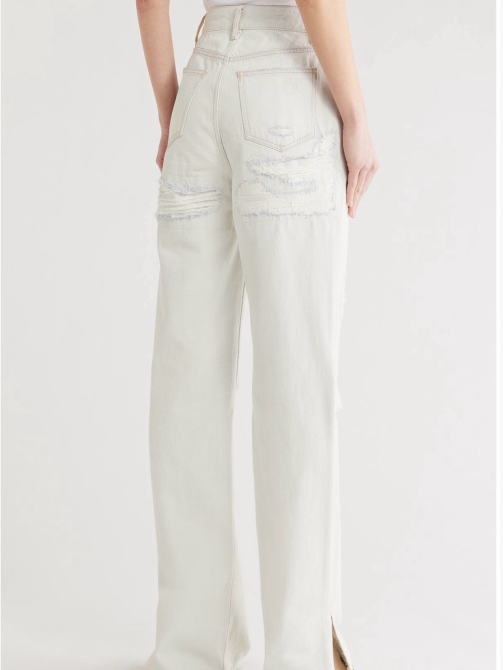 Good American Cream Distressed High-Rise Wide-Leg Jeans - Picture 2 of 3